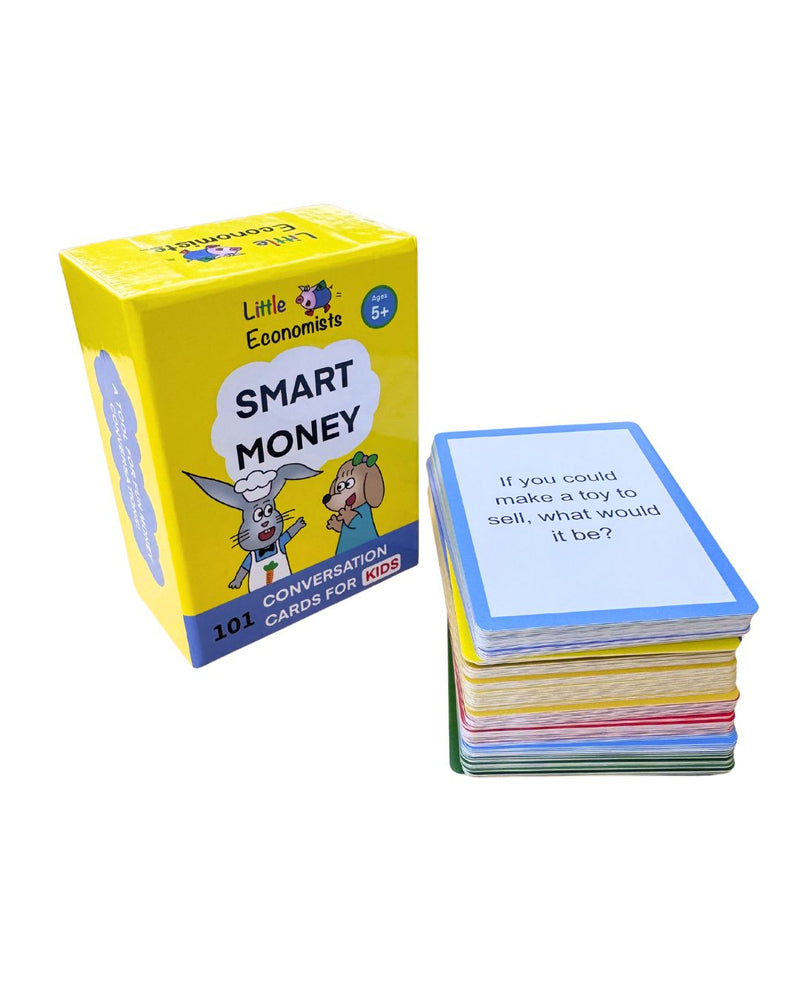 Smart Money Conversation Cards box with a stack of cards beside it