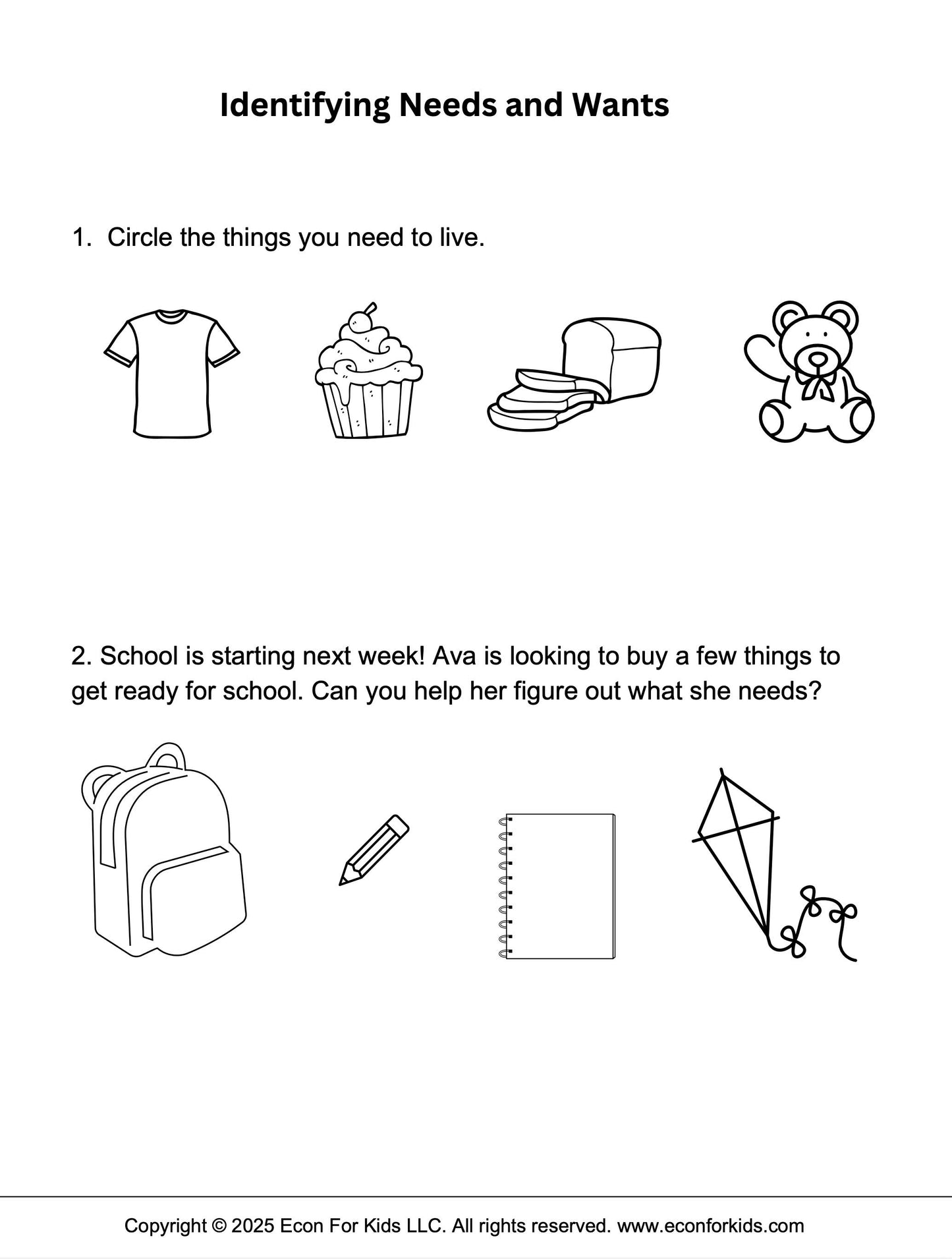 Financial Literacy Worksheets (Needs vs Wants)