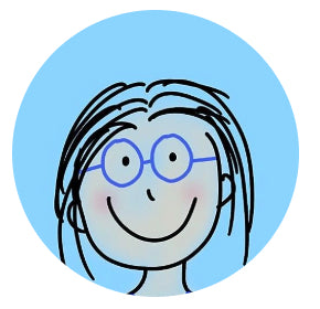 Cartoon character with glasses and a blue circle background