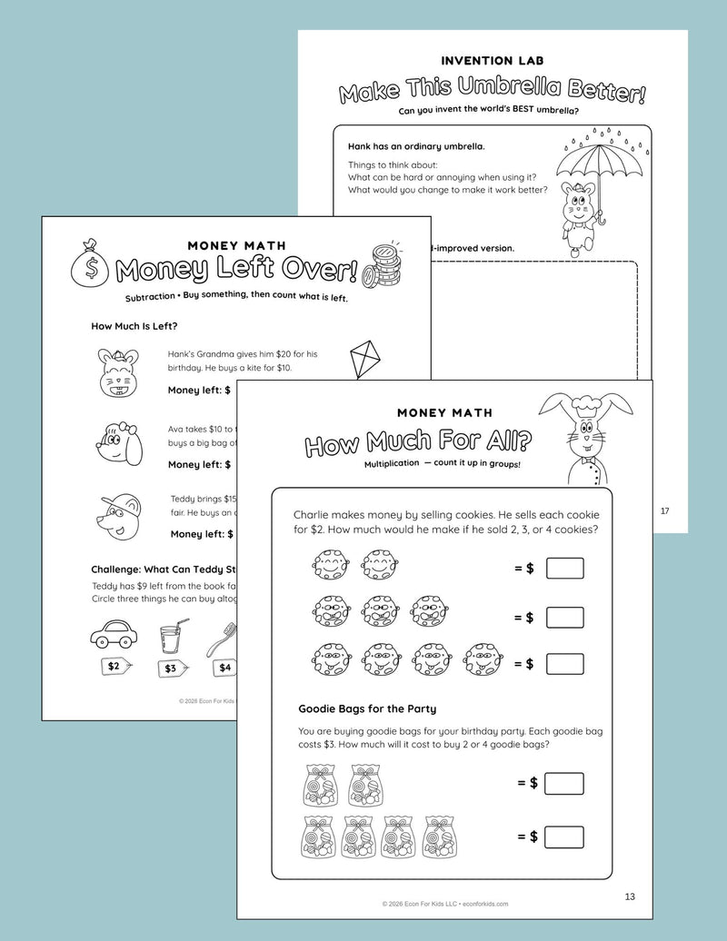 Sample page from the Little Economists financial literacy workbook